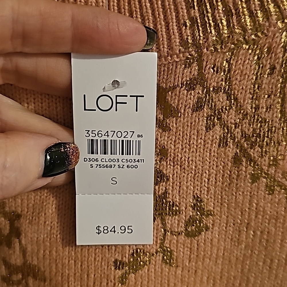 Loft peach gold shimmer paisley sweater sz small new with tags - Picture 7 of 8
